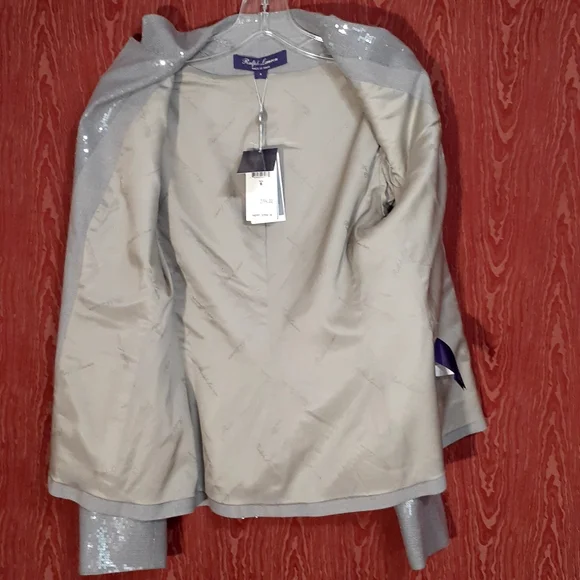 RALPH LAUREN PURPLE LABEL Silver Gray Sequin Blazer I Button Women's Sz 8 - Picture 6 of 16